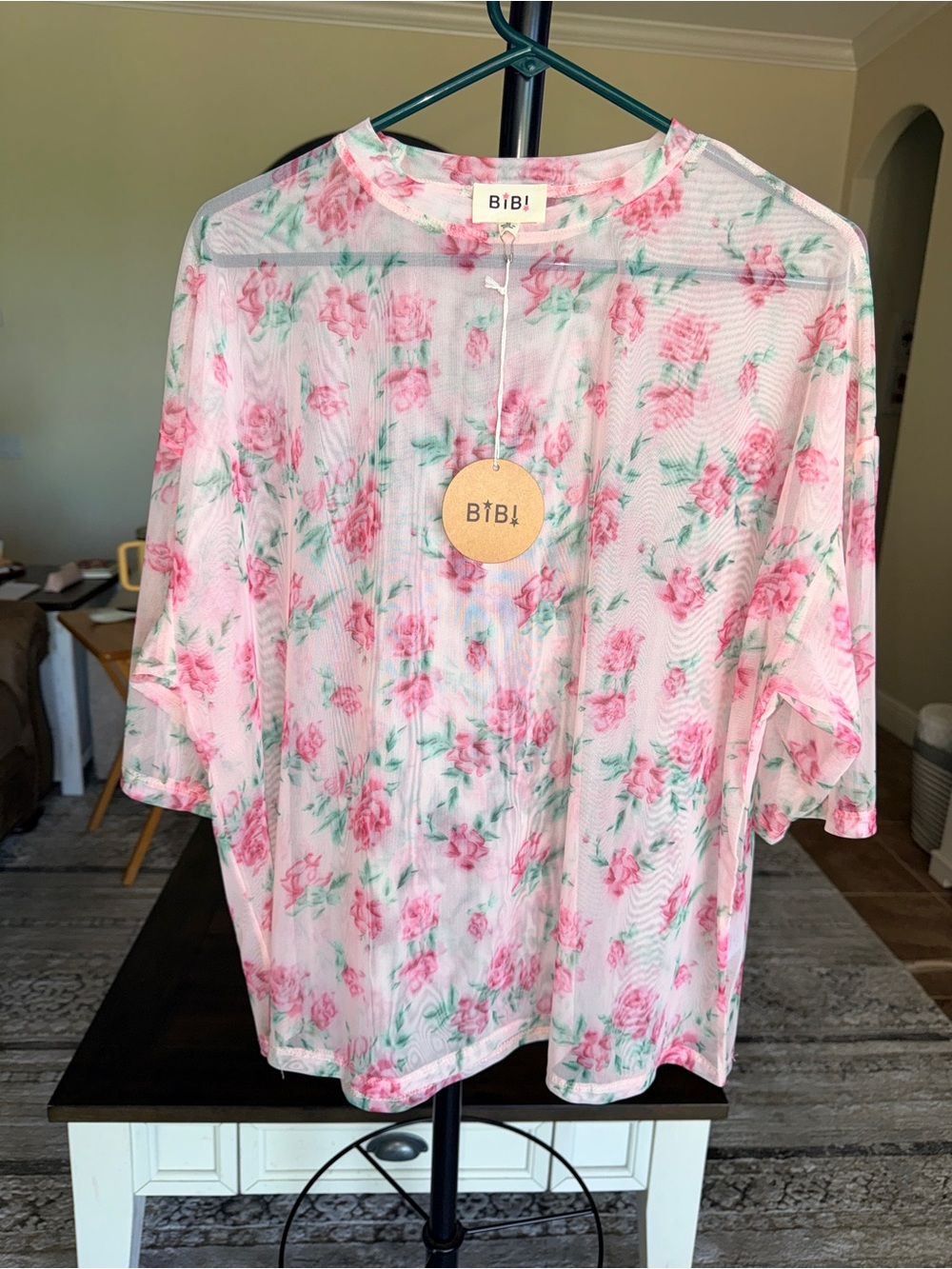 BiBi Sheer Floral Top - Size Medium - NWT